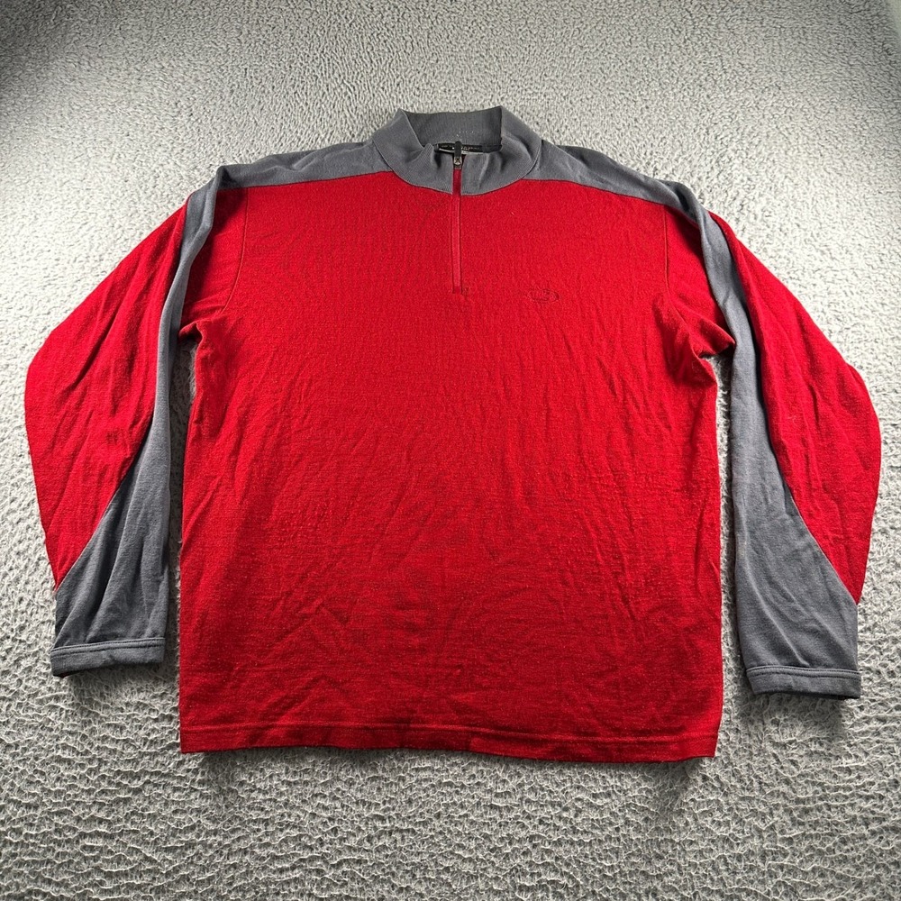 Icebreaker Pullover Mens XL Merino Sport320 Red Gray 1/4 Zip Long Sleeve Thermal